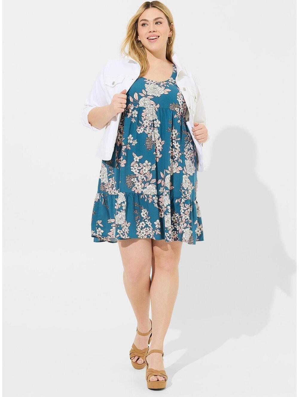 Torrid Mini Challis Tiered Tank Dress Size 3  Airbrushed Floral Blue Pink